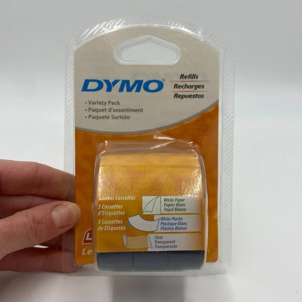 DYMO Variety Pack Refill White Paper, White Plastic, Clear, Assorted Pack of 3 -